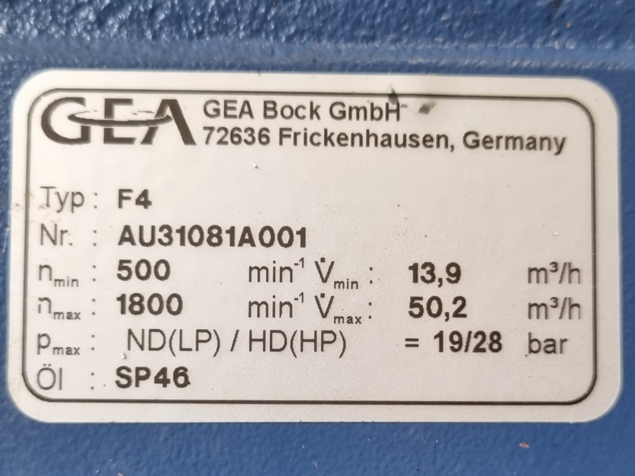 Used Bock F4 opentype reciprocating compressor Freon HOS BV